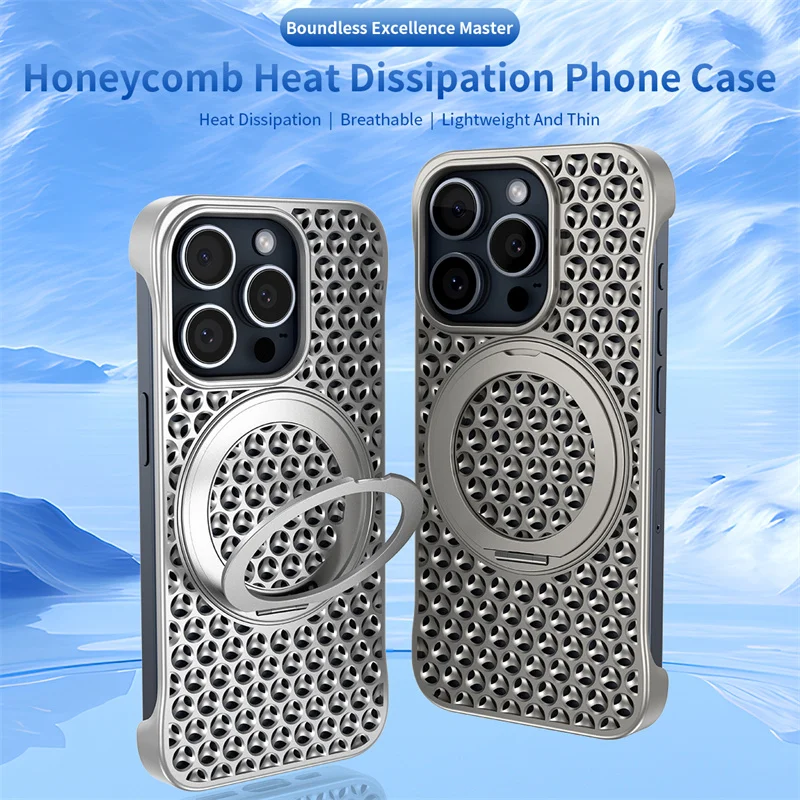For Apple iPhone 15 Pro Max 360 degree breathable stand phone case magnetic suction rotating heat dissipation bracket accessory
For Apple iPhone 15 Pro Max 360 degree breathable stand phone case magnetic suction rotating heat dissipation bracket accessory