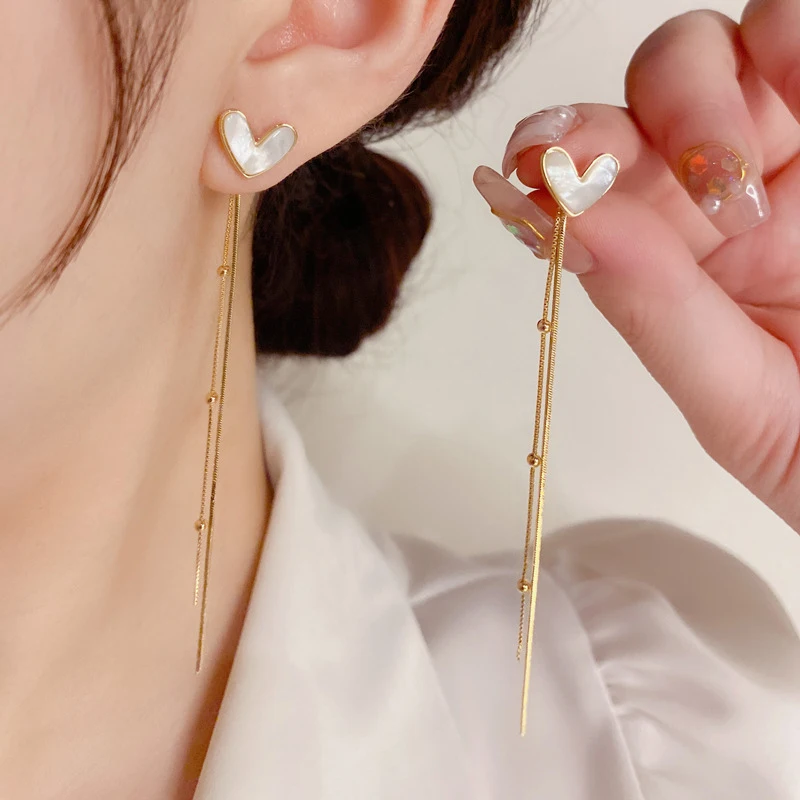 1 Two-Wear Fritillary Love Long Tassel Earrings Elegant Fashion Simple Face Skinny S925 Silver Pin Earrings for Women
1 Two-Wear Fritillary Love Long Tassel Earrings Elegant Fashion Simple Face Skinny S925 Silver Pin Earrings for Women