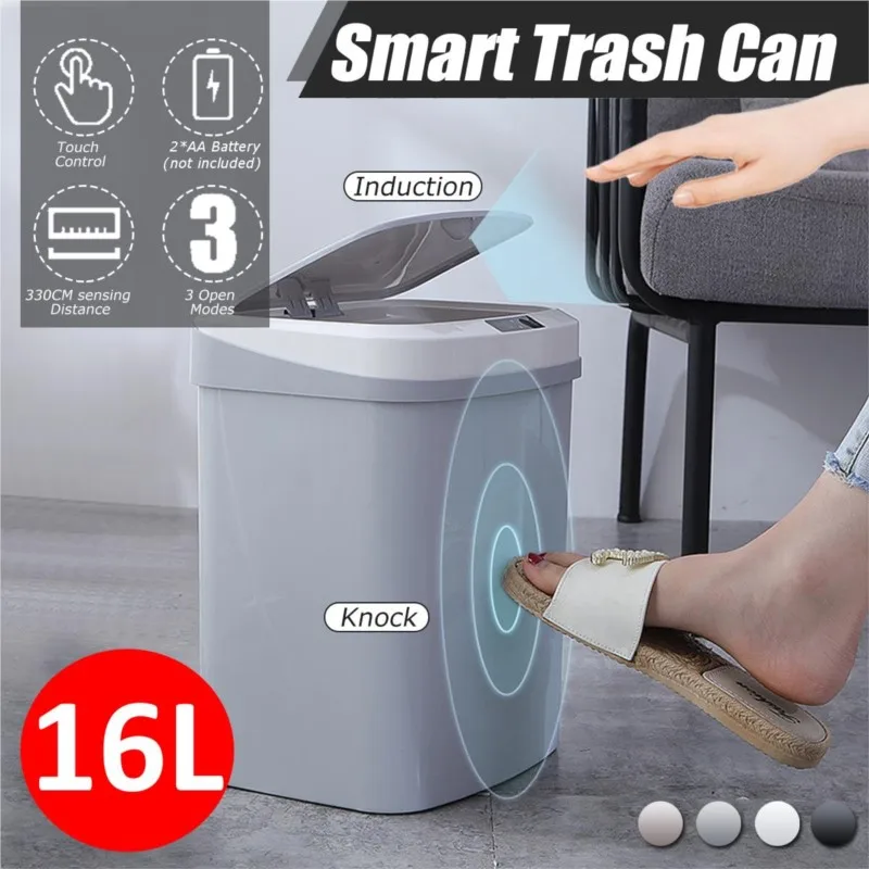 

16L Automatic Touchless Smart Infrared Motion Sensor Rubbish Waste Bin Kitchen Trash Can Garbage Bins for Home Room Kitchen Car