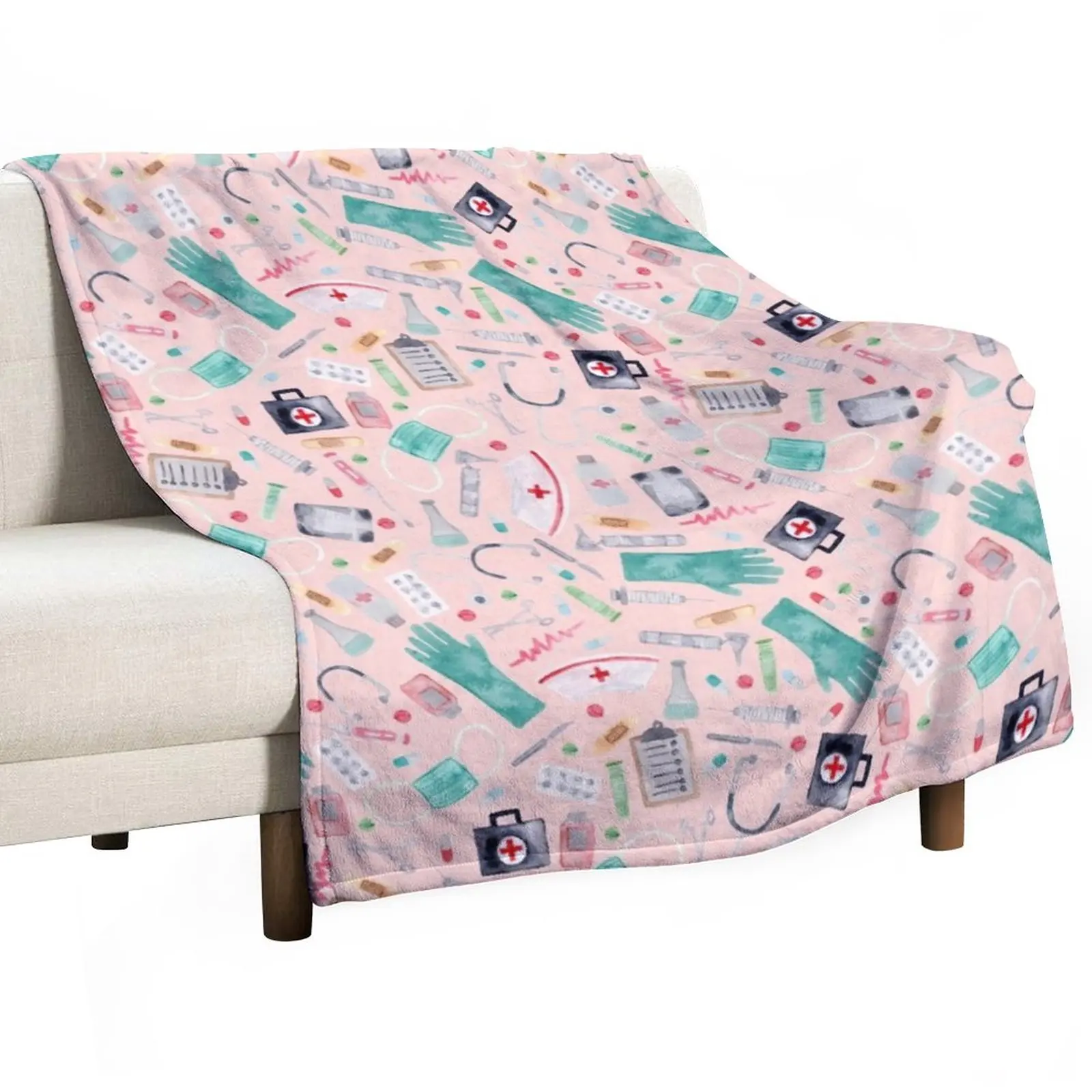 

Medical Pattern Doctor Nurse Watercolor Pink Texture Throw Blanket Giant Sofa Blanket Baby Blanket