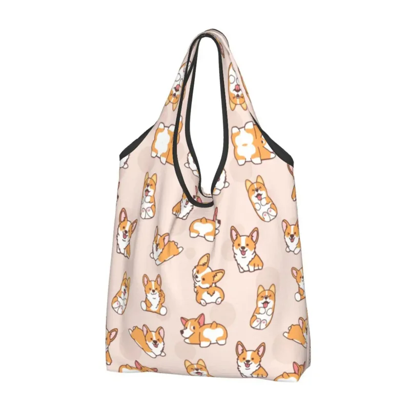 

Fashion Print Funny Corgi Puppy Shopping Tote Bag Portable Shoulder Shopper Handbag