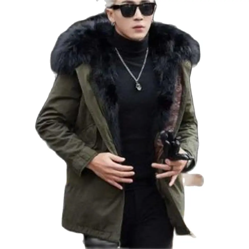 

Fox Hair Inner Liner Detachable Collar Long Fur Parkas Fur Jacket Faux Fur Coat Loose OverCoat Thick Warm Men Plush Coats 5XL