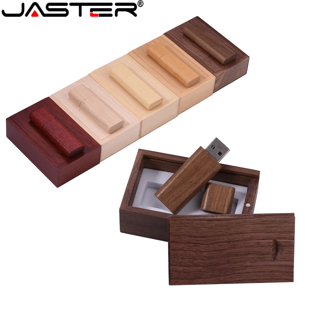 

JASTER Wooden USB 2.0 Flash Drives 128GB Photography Studio Pen Drive 64GB Box Memory Stick Wedding Gift Pendrive 32GB 16GB 8GB