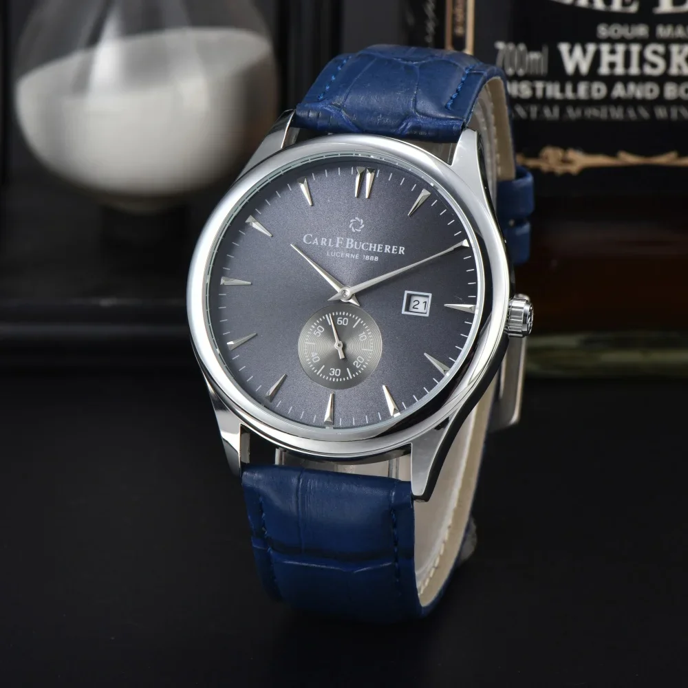 

New Carl F. Bucherer Watch Marley Dragon Flyback Chronograph Gray Blue Dial Top Leather Strap Quartz Men's Watch Luxury Watch