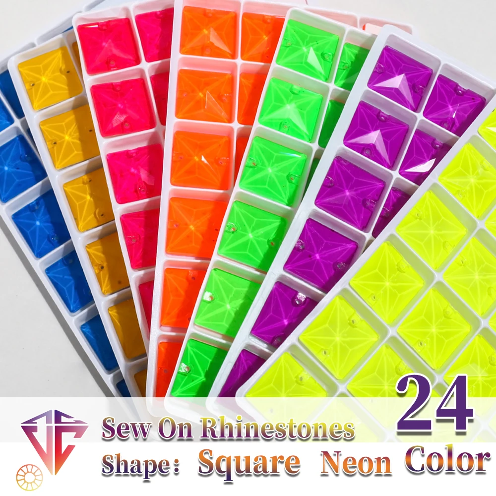 

VC Square AAAAA Neon Rose Glass Sew On Rhinestones Sewing Crystal Flatback Stones For Clothes Accessories Wedding Dress