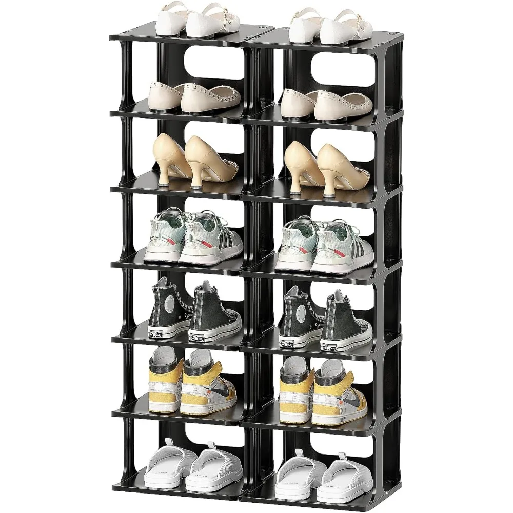 

14 Tier Storage Plastic Shoe Rack for Entryway Organizer for Closet Narrow Shelf Cabinet Black Free Standing Racks Vertical