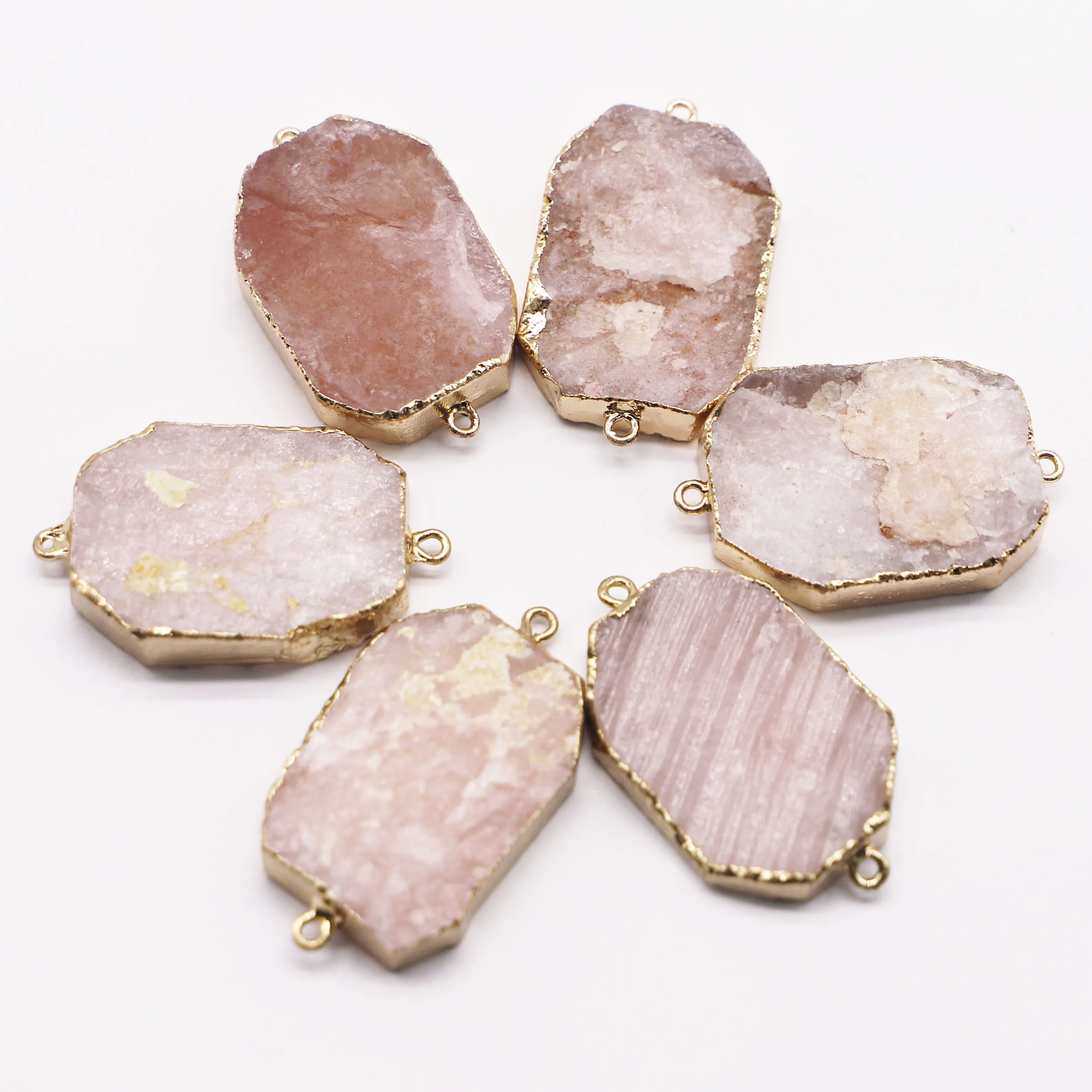 Natural Stone Oval Rose Quartz Pendant Connector Section Mineral Healing Gold Plated Edge Necklace Charms Jewelry Wholesale 6Pcs
Natural Stone Oval Rose Quartz Pendant Connector Section Mineral Healing Gold Plated Edge Necklace Charms Jewelry Wholesale 6Pcs