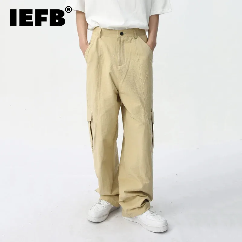 

IEFB Men's Casual Cargo Pants 2024 Summer New Curved Splicing Design Multi-pocket Fashion Trend Loose Male Overalls 9C5682