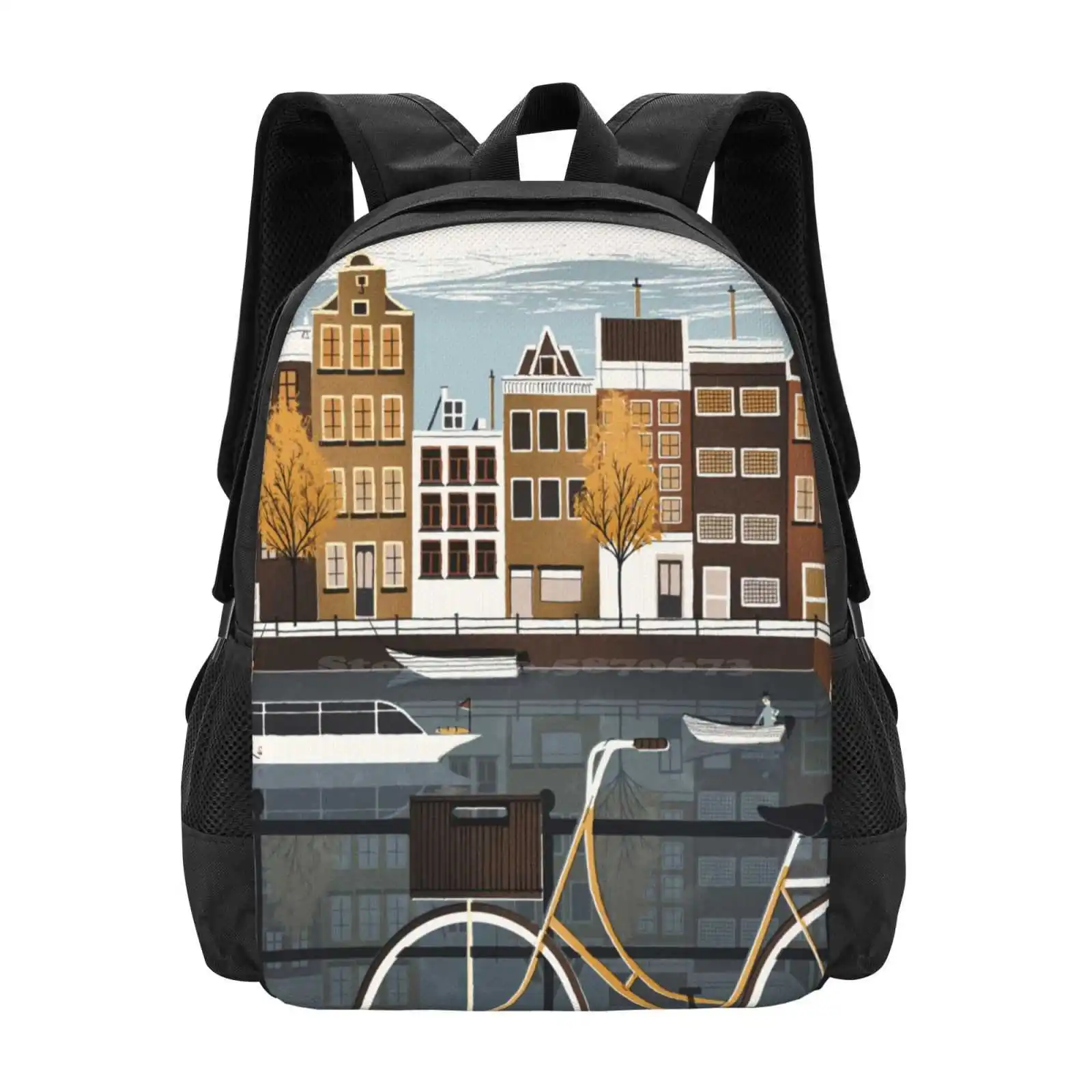 

Амстердам Лидер продаж рюкзак модные сумки Амстердам канал лодка баржа велосипед городской пейзаж Голландия Велоспорт город