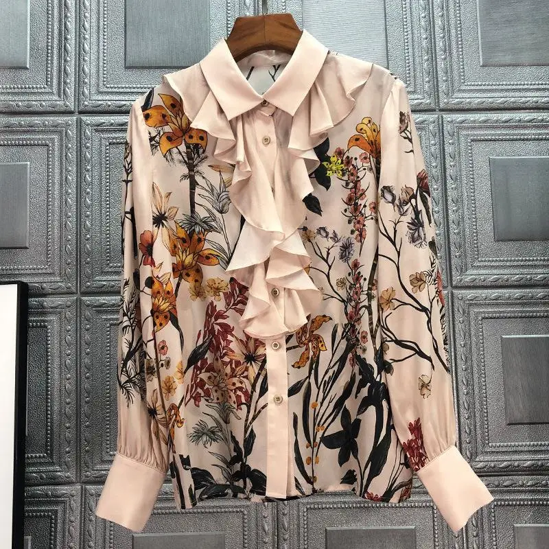 Printed Shirt Design Sense Retro Ruffled Loose Long-sleeved Women 2023 New Casual Shirt
Printed Shirt Design Sense Retro Ruffled Loose Long-sleeved Women 2023 New Casual Shirt
