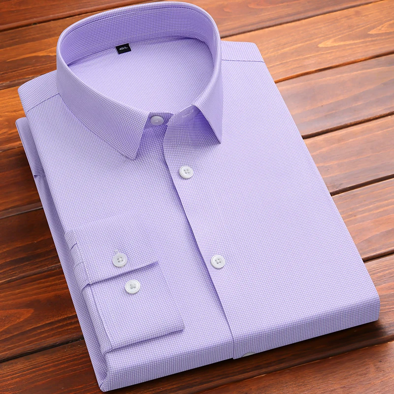 

classic fit wrikle free long-sleeve shirts for men slim fit formal plain shirt soft single pocket plaid tops free shipping items