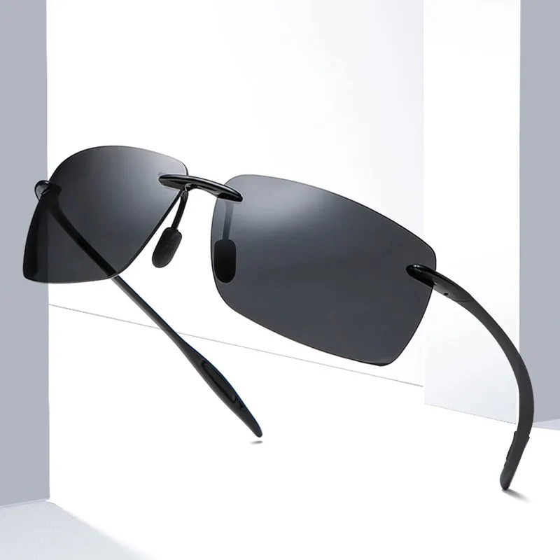

TR90 Polarized Sunglasses Square Rimless Polarization Sun glasses Brand Designer Gafas Men Oval Sun Glasses Sunglass Men Women