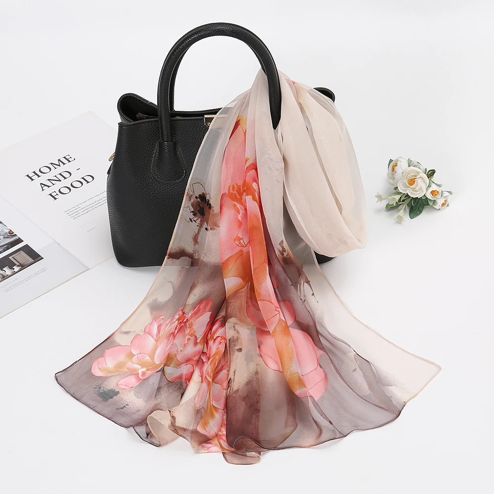 

Long Women Shawls Wraps Beach Sunscreen Scarf Bandana Head Scarfs Floral Printed Silk Scarf Chiffon Kerchief Neck Scarves