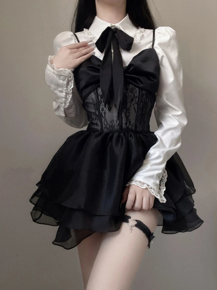 2023 Summer Black Y2k Mini Dress Women Casual 2 Piece Dress Set Elegant Shirts + Strap Dress Sexy Bodycon Dress Korean Fashion
2023 Summer Black Y2k Mini Dress Women Casual 2 Piece Dress Set Elegant Shirts + Strap Dress Sexy Bodycon Dress Korean Fashion