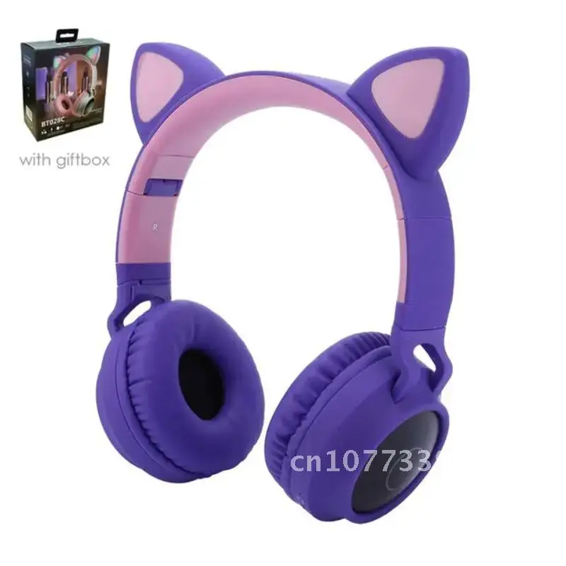 

Adorable Wireless Bluetooth-Compatible LED Headphones with Cat Ear Headset Mic Glowing Earphones for Daughters Girls Children G