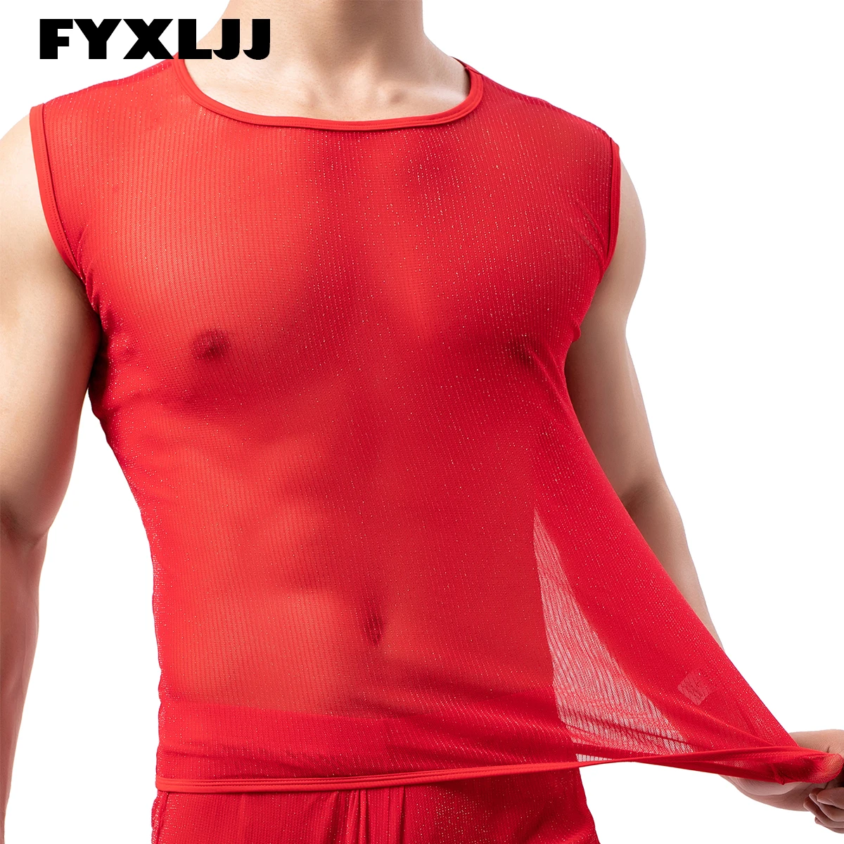 

FYXLJJ Men's Sexy Transparent Musle Vest Mesh Sheer Tank Tops Male Gym Fitness See-through Undershirts Sleeveless Sport Singlet