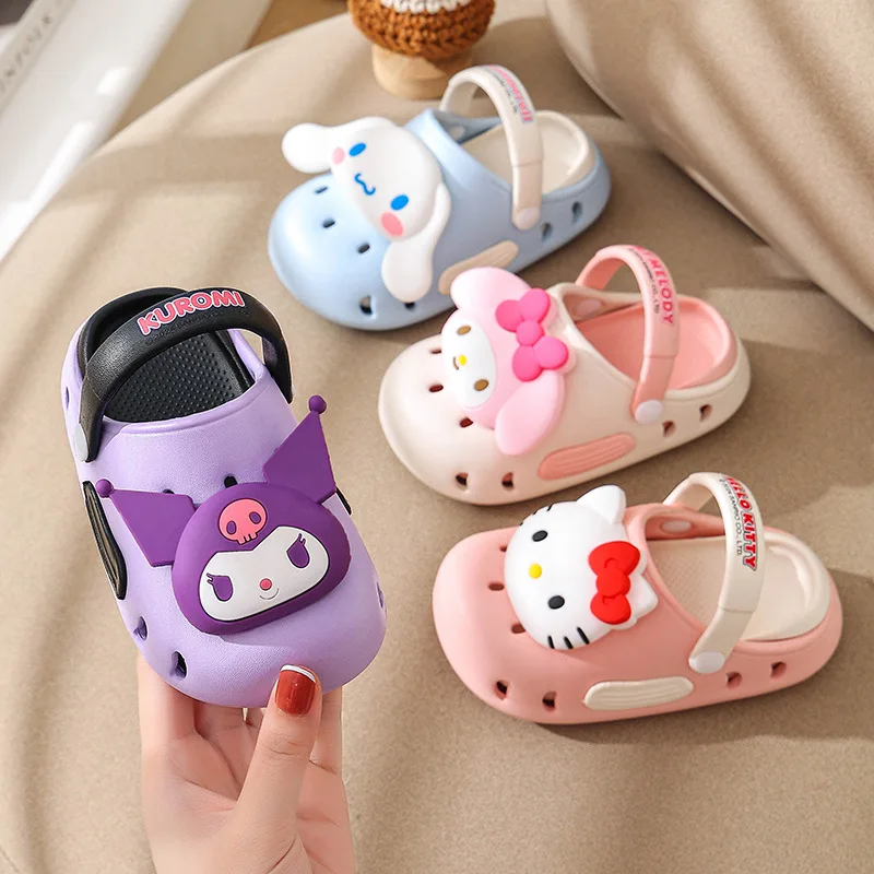 

Милый Kitty Kuromi Cinnamoroll Melody Мультяшные детские тапочки Eva с носком летние пляжные сандалии для детей