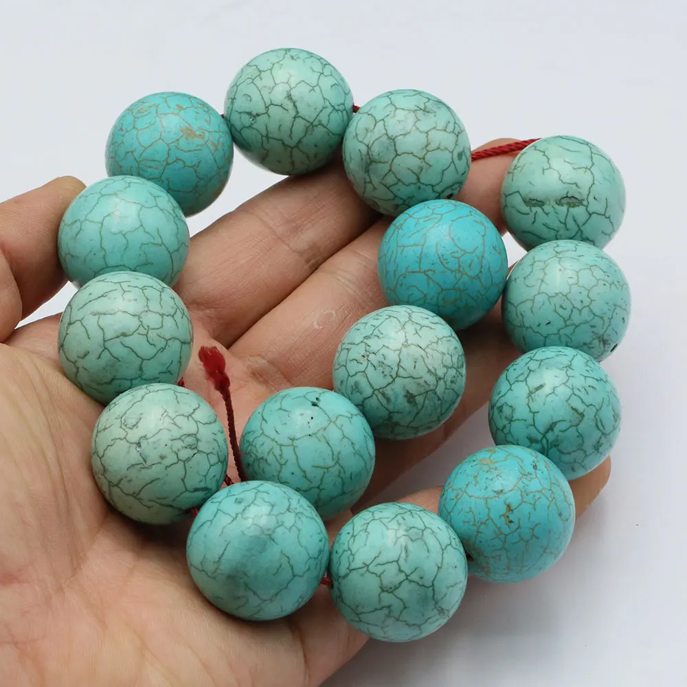 

Huge 25mm Blue Turquoise Smooth Round Shape Real Gemstone Loose Beads 15" Necklace Jewelry Making DIY