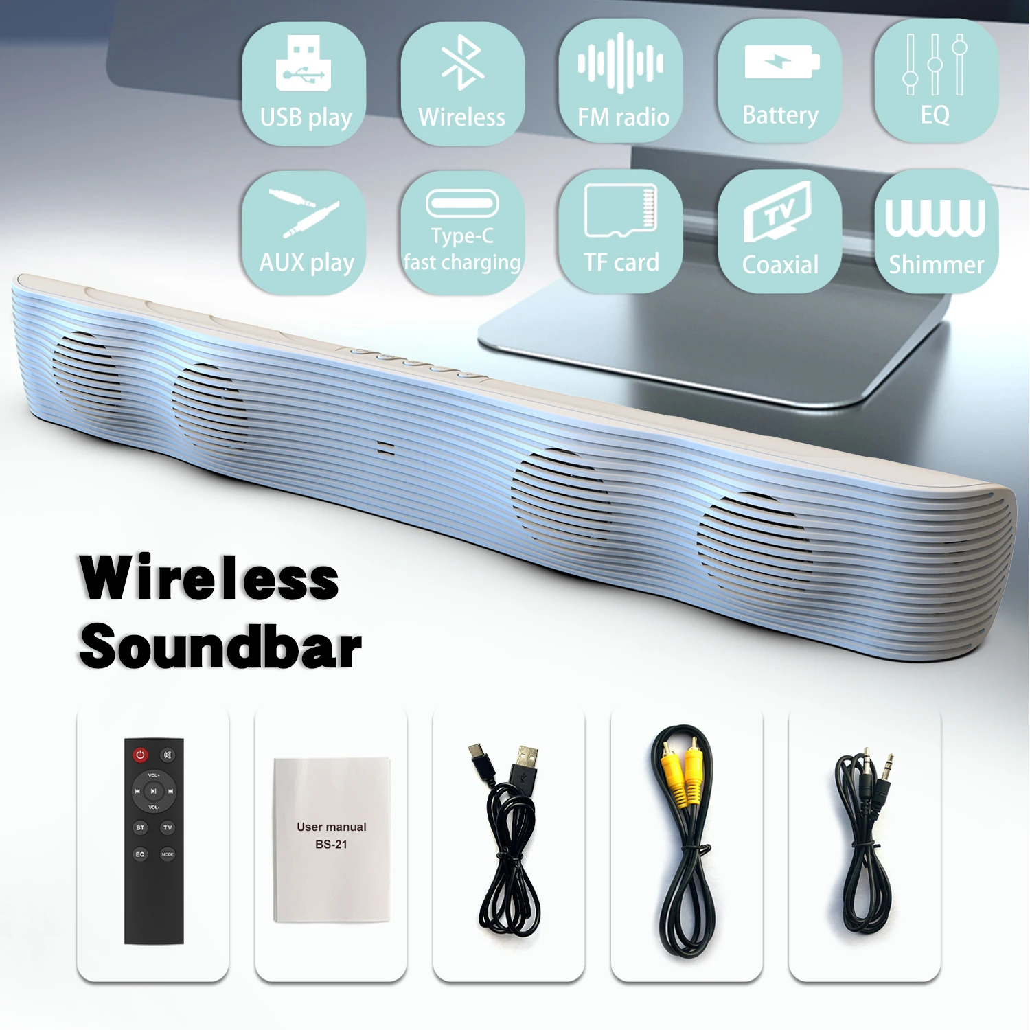 

BS-21 Wireless Bluetooth 5.0 Speaker Stereo Surround Three EQ Home Theater Speakers with Radio/TF/USB Drive