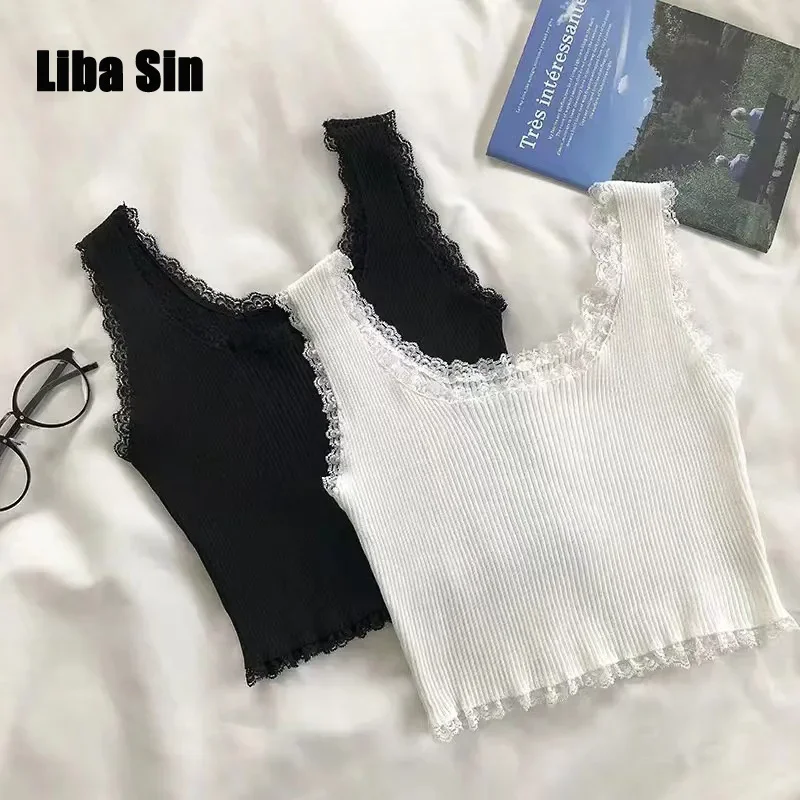 

Liba Sin Summer 2023 Tank Tops Women Sexy Lace Up Crop Tank Top For Women Basic Solid Crop Tops Square Neck Plain Tops Women