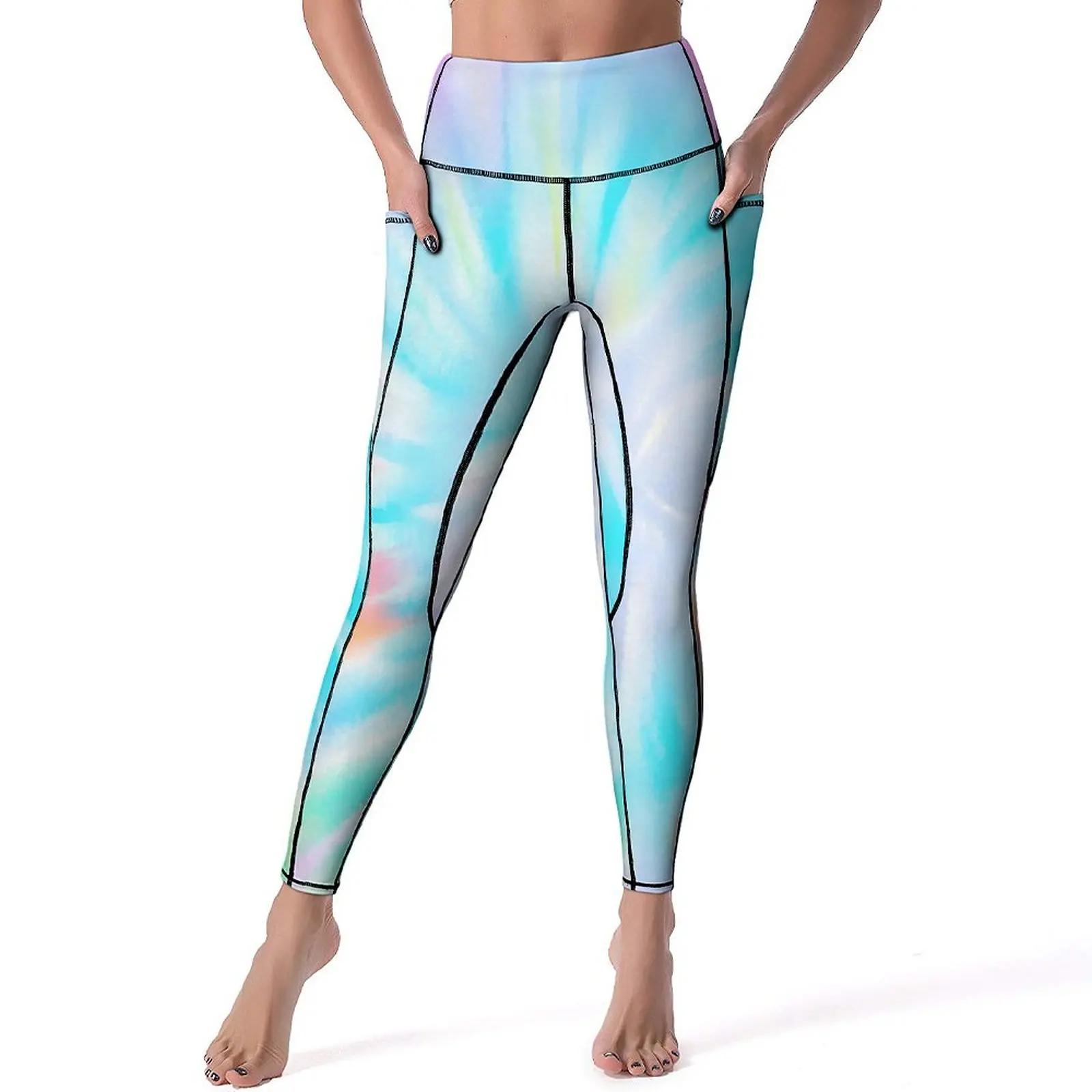 

Ombre Tie Dye Yoga Pants Pockets Colorful Hippy Print Leggings Sexy Push Up Fashion Yoga Sports Tights Stretch Fitness Leggins