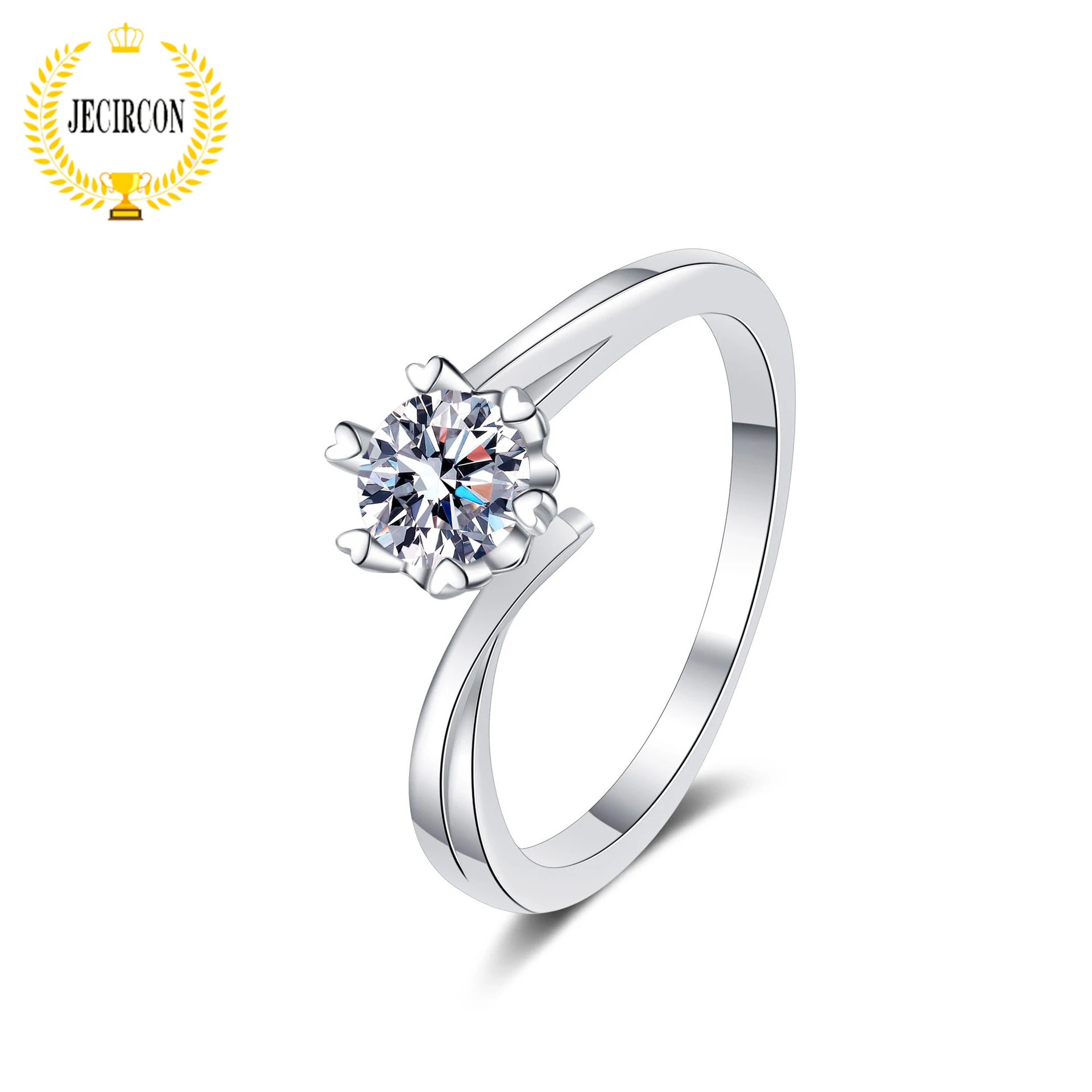

JECIRCON 925 Sterling Silver Ring for Women Simple Snowflake Internet Celebrity Model 0.3/0.5 Carat Moissanite Luxury Jewelry