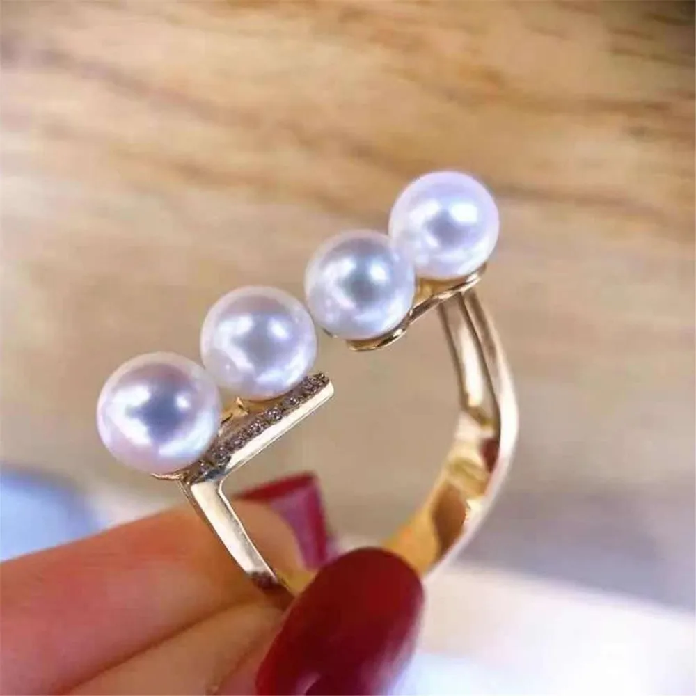 

DIY Pearl Ring Accessories S925 Sterling Silver Ring with Empty Duo Bead Edition Ring Silver Brace Fit 5.5-6mm Round Beads Z335