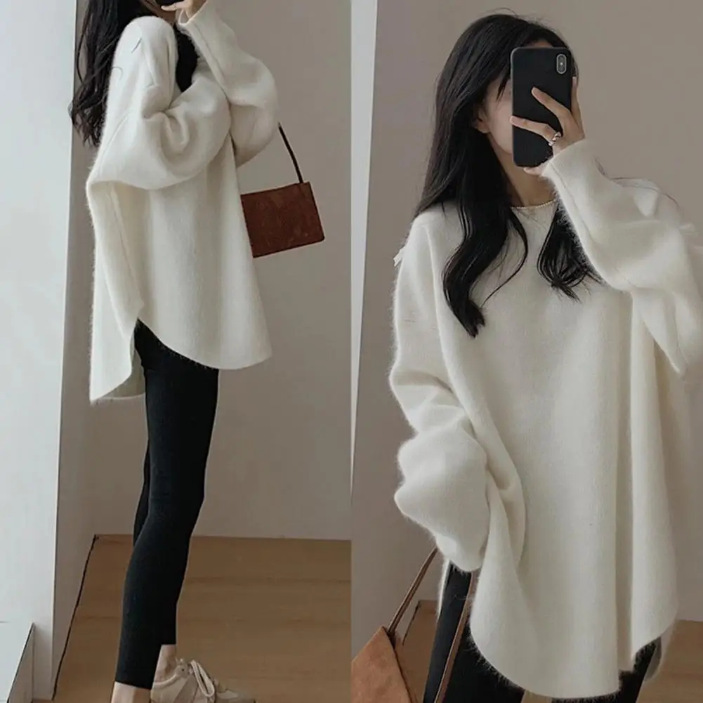 Fall Winter Women Sweater Round Neck Loose Mid Length Long Sleeve Irregular Hem Solid Color Thick Cozy Pullover Lady Elastic Top
Fall Winter Women Sweater Round Neck Loose Mid Length Long Sleeve Irregular Hem Solid Color Thick Cozy Pullover Lady Elastic Top