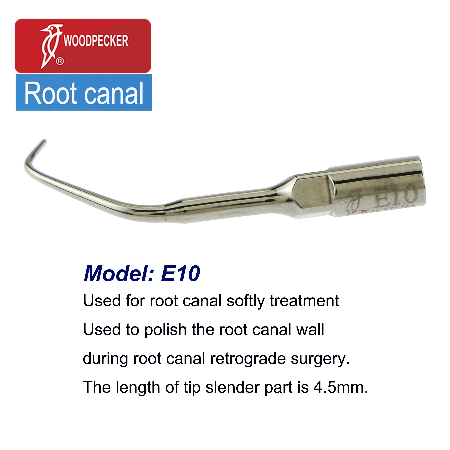 Woodpecker E10 Dental Endodontic Tip Ultrasonic Scaler Root Canal Tips Polish Pulp Wall During Retrograde Surgery Fit UDS EMS
Woodpecker E10 Dental Endodontic Tip Ultrasonic Scaler Root Canal Tips Polish Pulp Wall During Retrograde Surgery Fit UDS EMS
