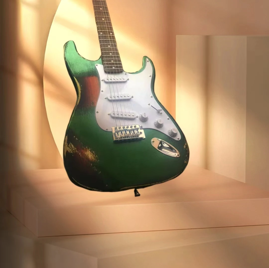 

High quality handmade green electric guitar relic 3S pickup FR Bridge hardware