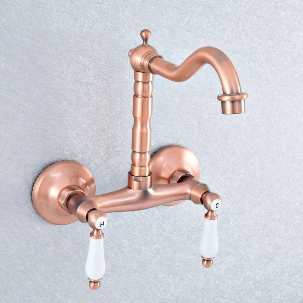 

Antique Red Copper Swivel Spout Kitchen Sink Faucet Wall Mount Bathroom Basin Cold and Mixer Tapsd Hot Water Mixer Taps Dsf896