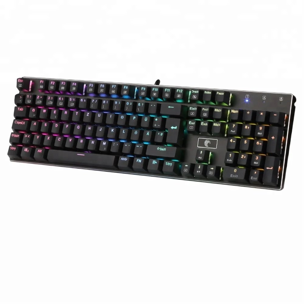 

Waterproof Z88 German Layout Wired Mechanical Keyboard 105 Keys Real RGB Blue Switch LED Backlit Gaming Keyboards for Gamer