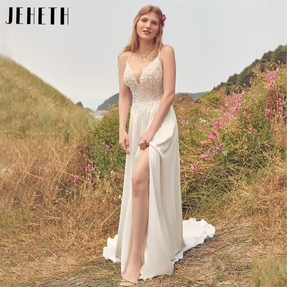 JEHETH Spaghetti Straps V-Neck Wedding Gowns 2024 Backless Sleeveless Bridal Dresses Buttons Satin Side Split vestidos de fiesta
JEHETH Spaghetti Straps V-Neck Wedding Gowns 2024 Backless Sleeveless Bridal Dresses Buttons Satin Side Split vestidos de fiesta