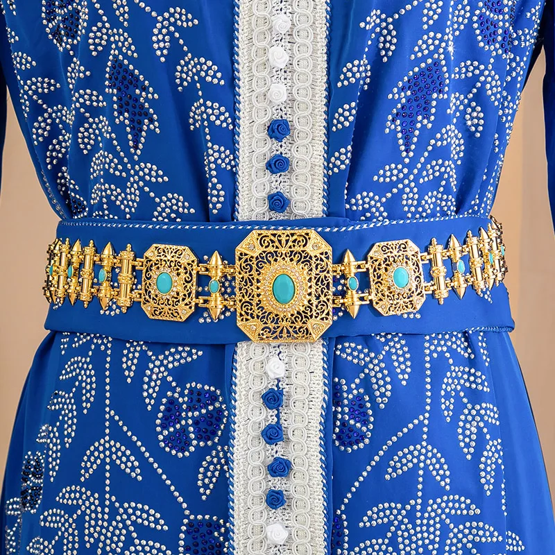 

Arab Holiday party robe Belt Bridal Body Jewelry Length AdjustabChic Moroccan Style Gold Belt Wedding Dress Crystal Waist Chain