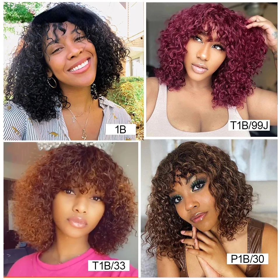 

African Curls Short Curly Hair Afro Human Hair Wig Headpiece 10-14 Inches for Women Cosplay Daily Use