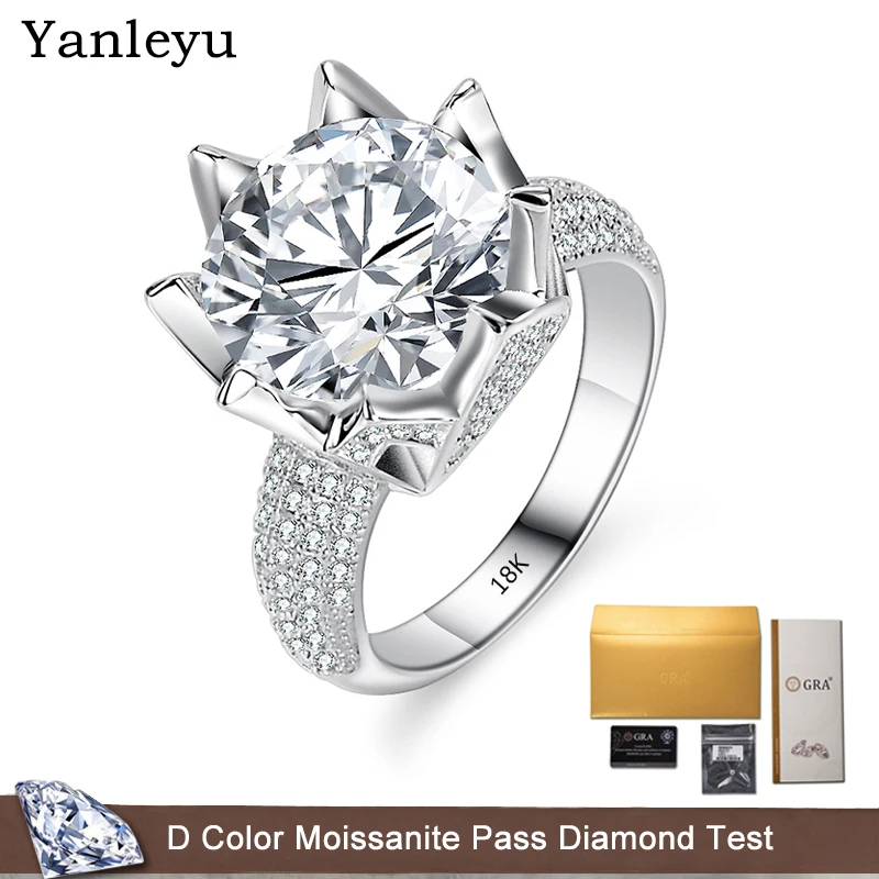 

Yanleyu Luxury 5CT Sparkling Big Moissanite Diamond Rings for Women Gorgeous Crown 18K White Gold Fine Jewelry Wedding Gift Ring