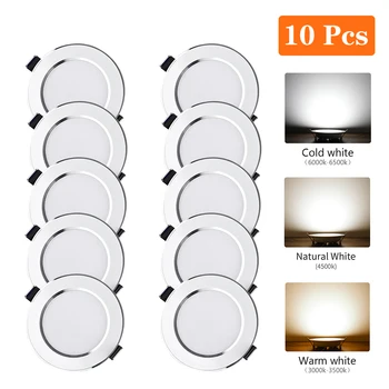 LED 다운라이트 매입형 천장 램프, 라운드 LED 패널 다운 조명, 거실 조명용 스포트라이트, 5W, 9W, 12W, 15W, 10 개/로트