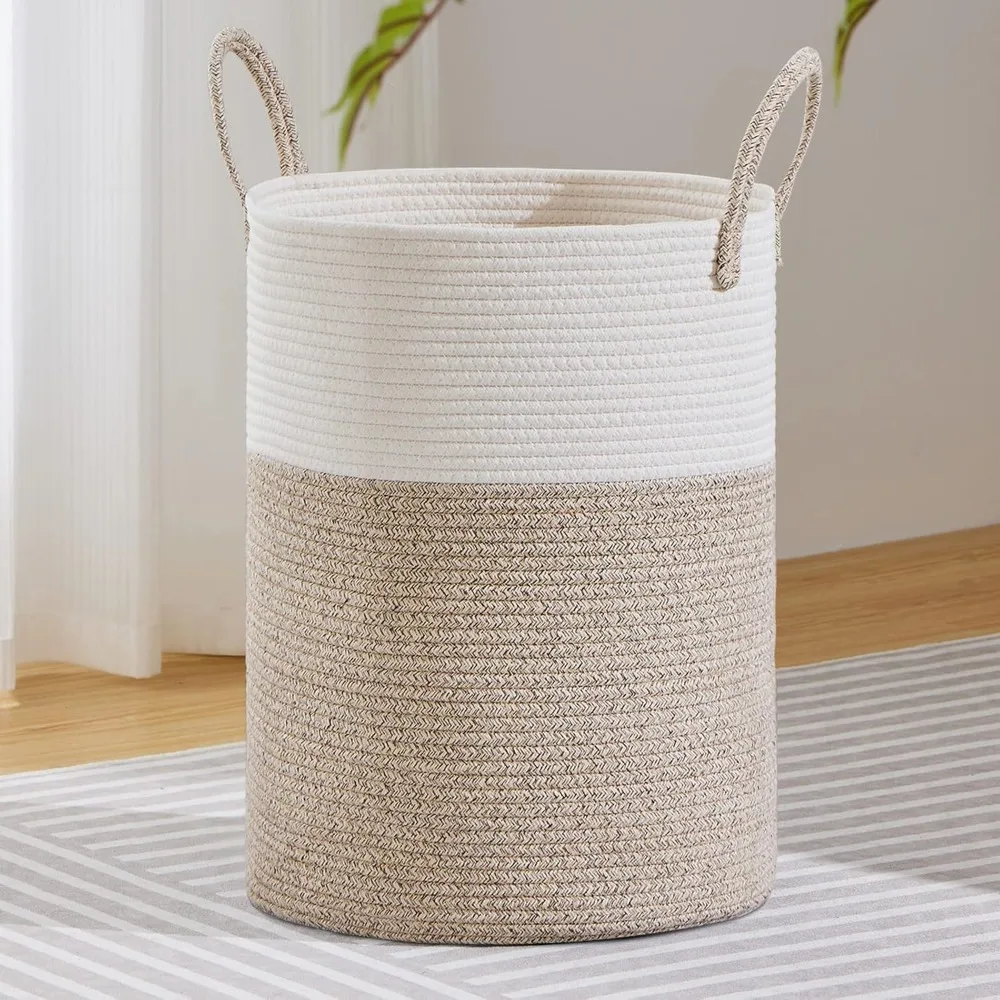 Large Laundry Hamper, Tall Woven Rope Storage Basket for Blanket Dirty Clothes in Living Room, Bathroom, BedroomWhite & Brown
Large Laundry Hamper, Tall Woven Rope Storage Basket for Blanket Dirty Clothes in Living Room, Bathroom, BedroomWhite & Brown