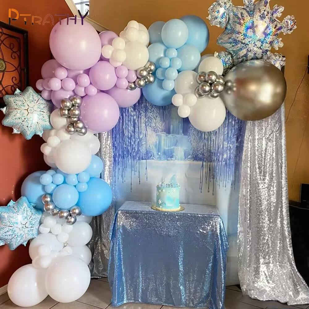 

102pc Frozen Theme Snowflake Balloon Garland Arch Macaron Blue Purple Latex Balloons Kids Birthday Party Decoration Baby Shower