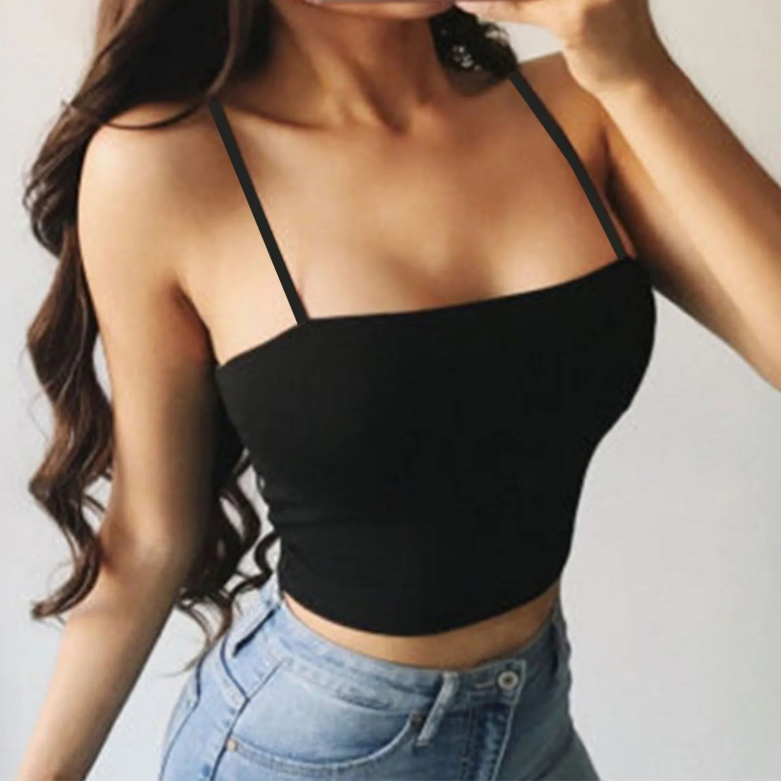 

Sexy Spaghetti Strap Crop Tops Women Solid Backless Sleeveless Camisole Summer Y2k Streetwear Sling Cropped Vest Camis Tank Top