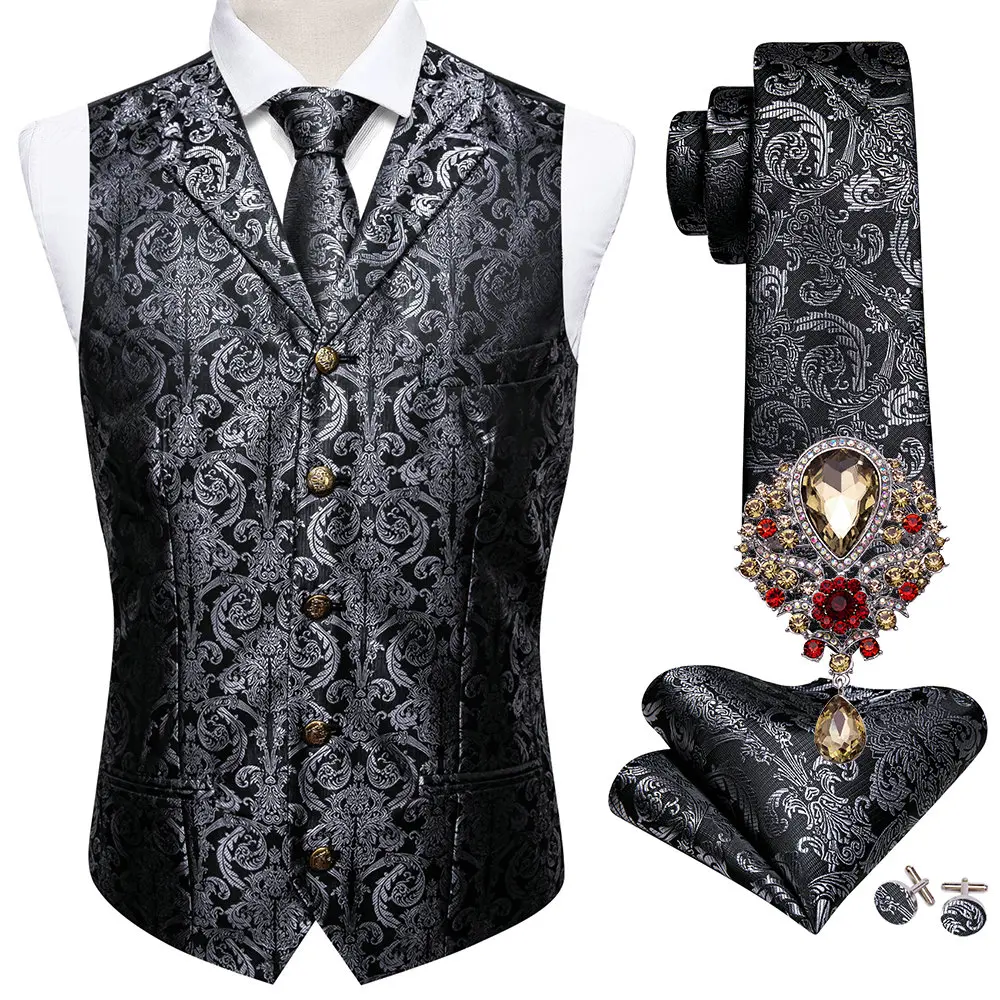 S-3XL Business Mens Suit Vest Lapel V Neck Silk Casual Black Paisley Waistcoat Casual Formal Groomsman Jacket For Men Wedding
S-3XL Business Mens Suit Vest Lapel V Neck Silk Casual Black Paisley Waistcoat Casual Formal Groomsman Jacket For Men Wedding