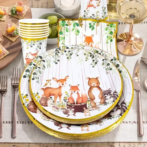 

Jungle Forest Animal Tableware Party Decor Wild One Birthday Party Boy Girl Baby Shower Decor Kids 1st Birthday Party Supplies