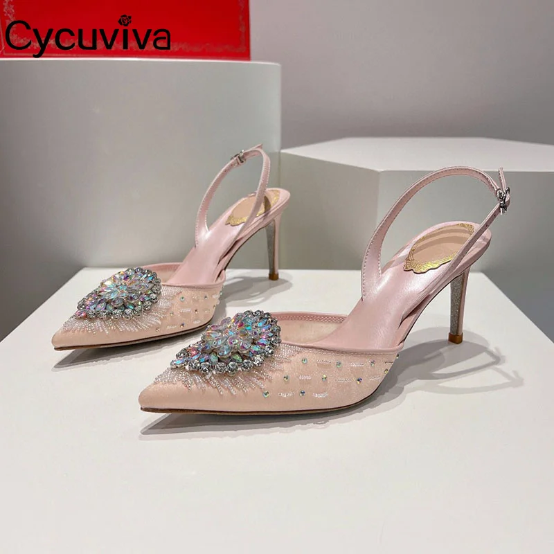 Designer Flower Crystal Slingback Pumps Summer Lace Brand High Heel Women Sandals Point Toe Dress Shoes Woman Sandalias Mujer
Designer Flower Crystal Slingback Pumps Summer Lace Brand High Heel Women Sandals Point Toe Dress Shoes Woman Sandalias Mujer