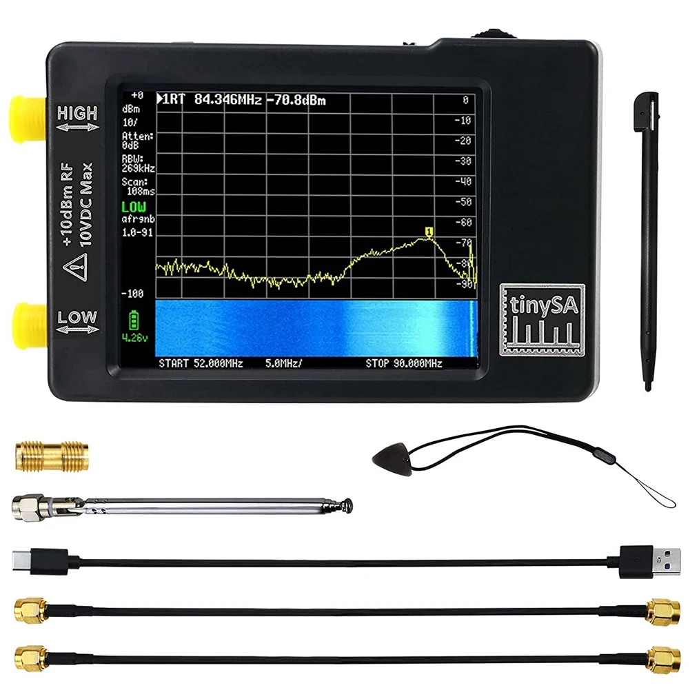 

Upgraded TinySA Spectrum Analyzer,MF/HF/VHF UHF Input for 0.1MHZ-350MHZ and UHF Input for 240MHZ-960MHZ,Signal Generator