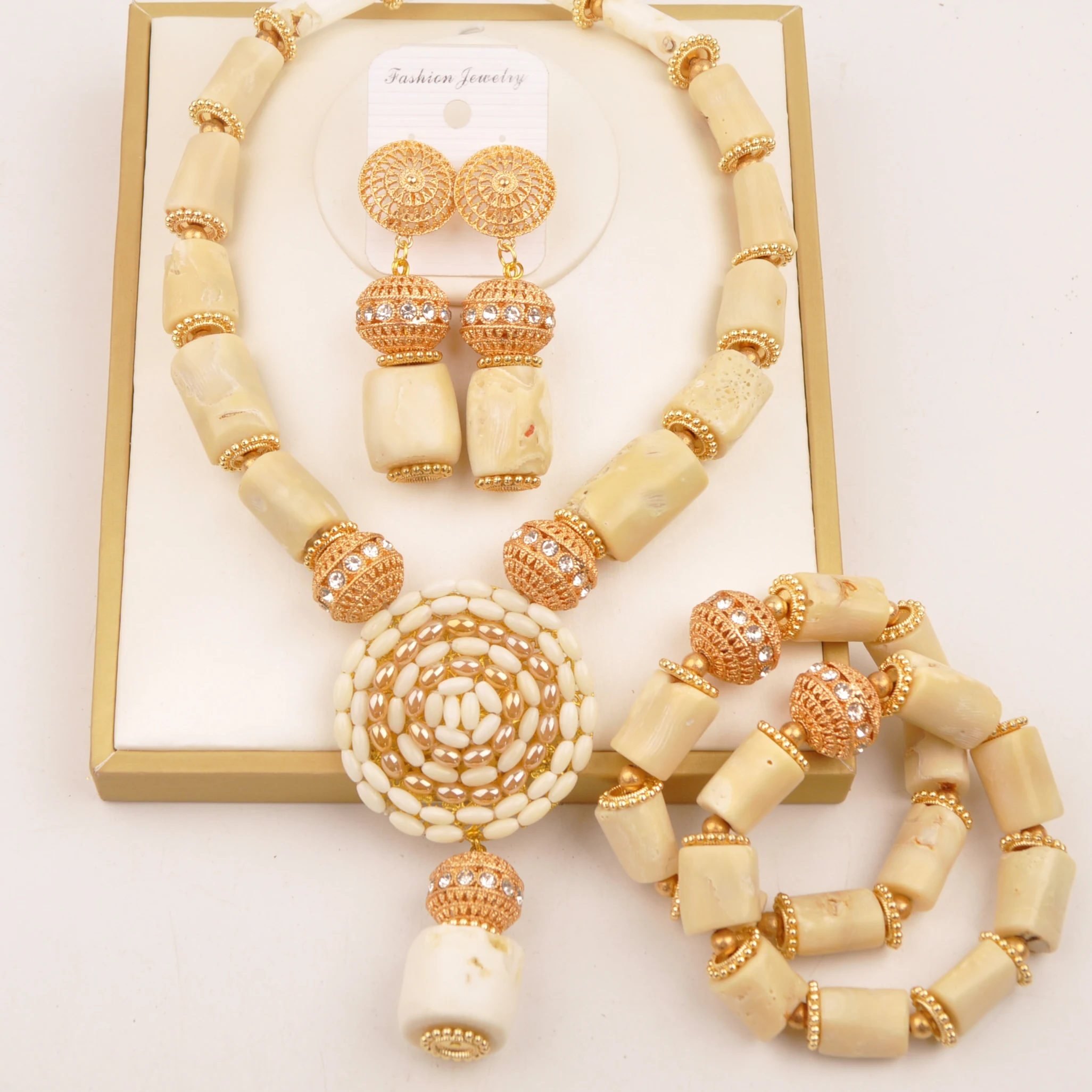 

Nigerian Wedding Set African Banquet Accessories Natural White Coral Bead Bridal Jewelry Sets
