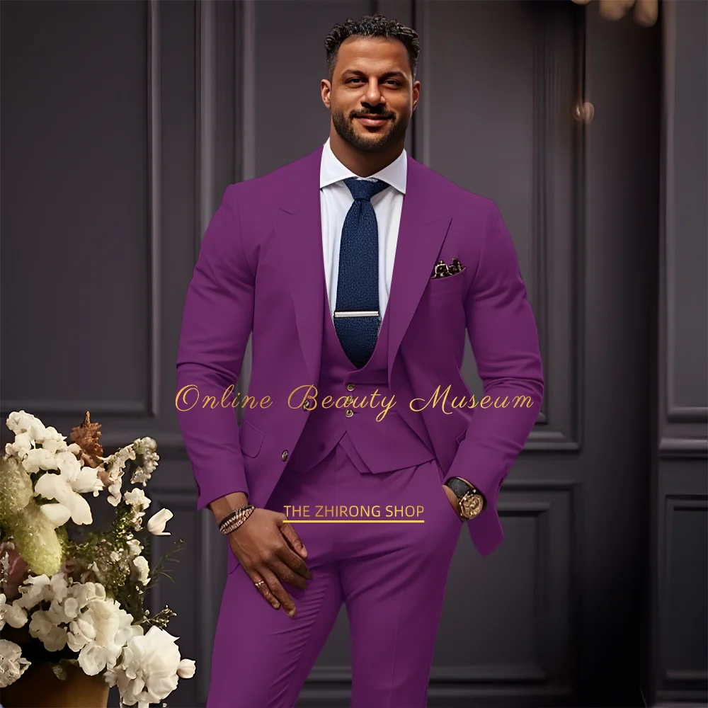 

Men's Purple Single Breasted Wedding Blazer Waistcoat Trousers 3 Piece Custom Dress Set Cocktail Party Fashion Dress