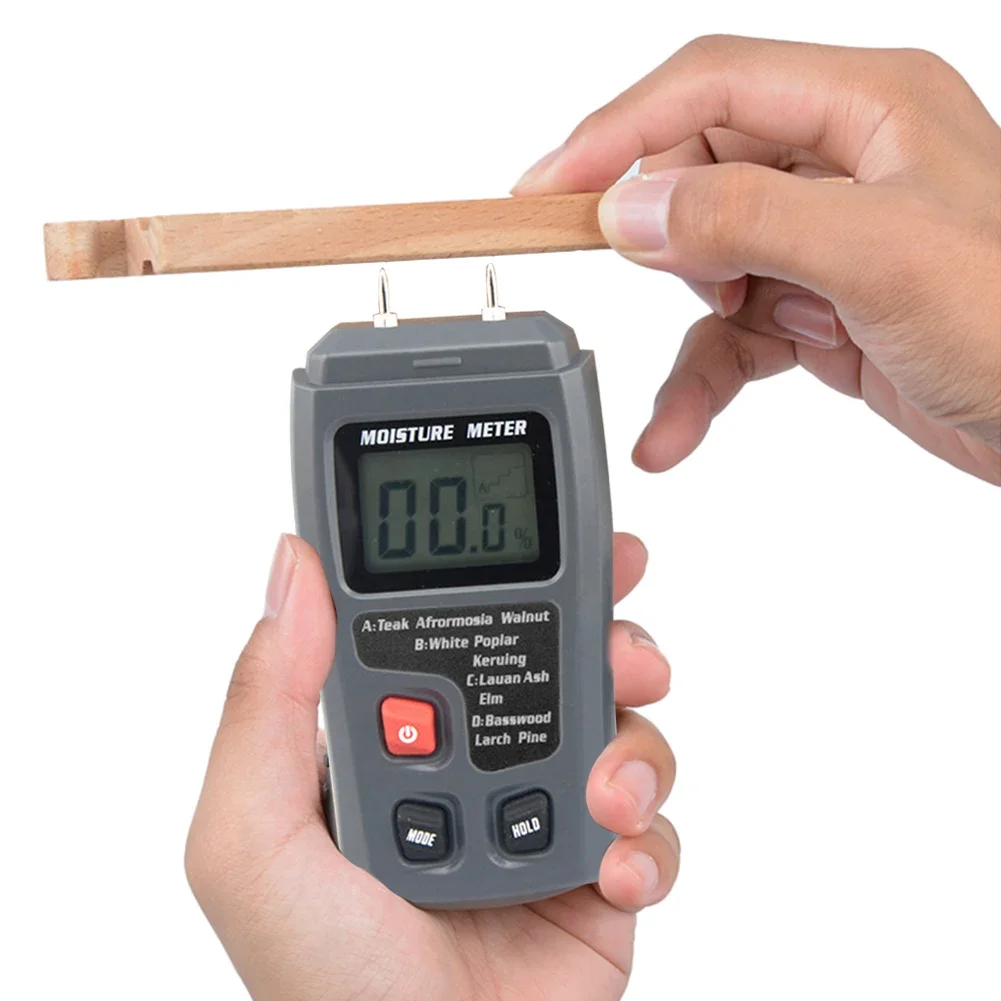 

LCD Display Hygrometer Wood Moisture Meter Two Pins Digital Humidity Tester Measuring Timber Damp Detector 0-99.9%