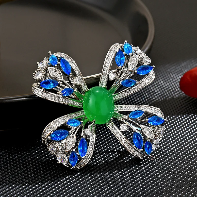 

New Luxury Design European-style Elegant Micro-inlaid Zircon Blue Bow Brooches Women Corsage Fashion Accessories Pins Jewelry