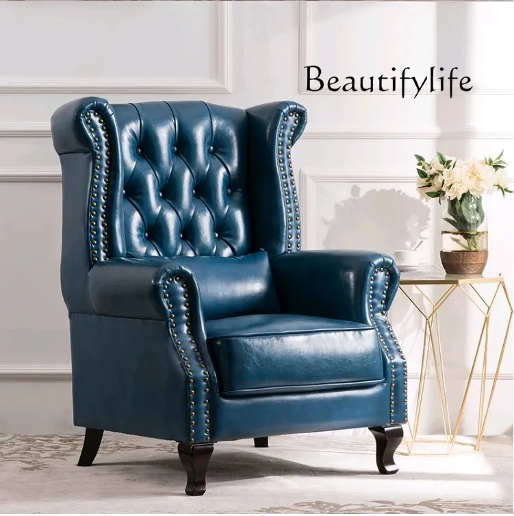 Американский ретро-стул из натуральной кожи Wingback, одноместный диван-стул для гостиной, стул для отдыха, кафе с высокой спинкой
Американский ретро-стул из натуральной кожи Wingback, одноместный диван-стул для гостиной, стул для отдыха, кафе с высокой спинкой