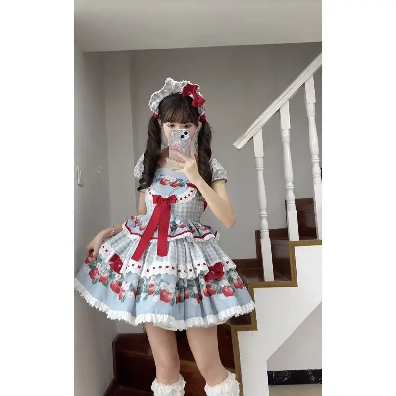 Lolita Vintage Cute Girl Sweetheart Printed Dress Bow Lace Splicing Puffy Dress Summer
Lolita Vintage Cute Girl Sweetheart Printed Dress Bow Lace Splicing Puffy Dress Summer